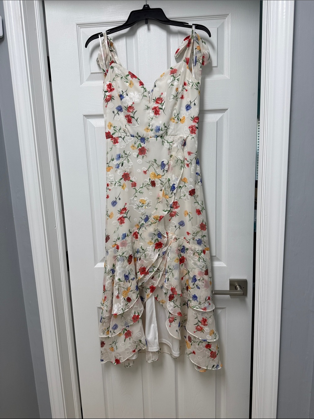 Ivory Floral Sundress with Ruffle Hem